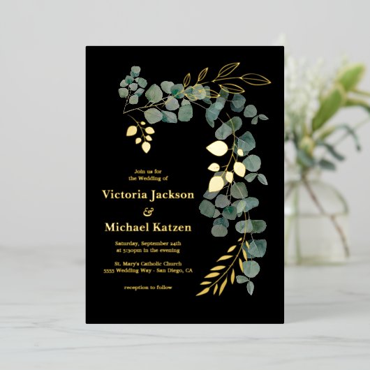 Elegant Eucalyptus Folie Uitnodiging (Staand Voorkant)