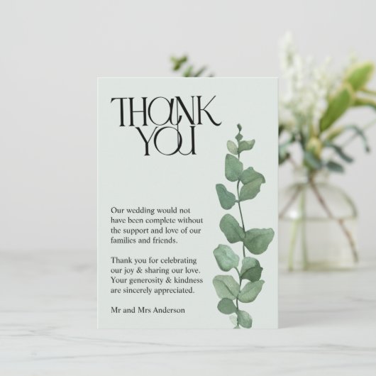 Elegant Eucalyptus Foto bruiloft Hartelijk dank Bedankkaart (Staand voorkant)