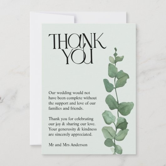 Elegant Eucalyptus Foto bruiloft Hartelijk dank Bedankkaart (Voorkant)