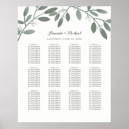 Elegant Eucalyptus Garden Wedding Seding Chart Poster