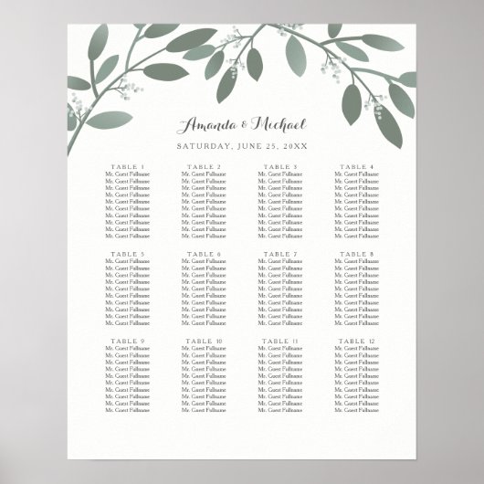 Elegant Eucalyptus Garden Wedding Seding Chart Poster (Voorkant)