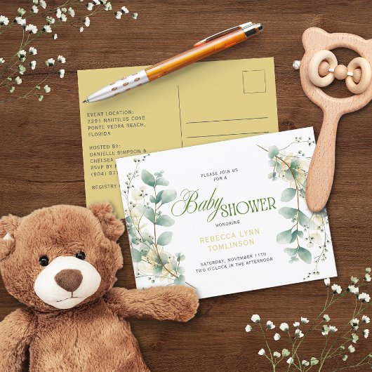 Elegant Eucalyptus Gender Neutral Baby Shower Briefkaart