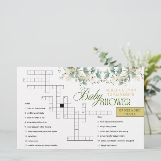 Elegant Eucalyptus Gender Neutral Baby Shower Game Briefpapier (Staand voorkant)