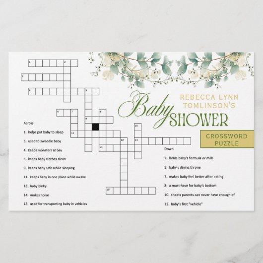 Elegant Eucalyptus Gender Neutral Baby Shower Game Briefpapier (Voorkant)