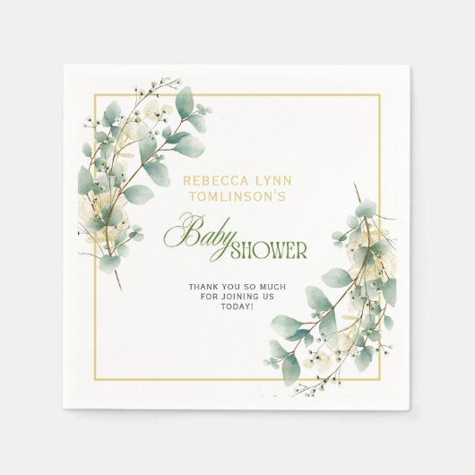 Elegant Eucalyptus Gender Neutral Baby Shower Servet (Voorkant)