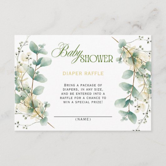 Elegant Eucalyptus Gender Neutral Diaper Raffle Informatiekaartje (Voorkant)