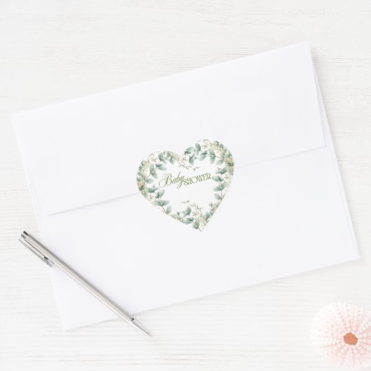 Elegant eucalyptus genderneutraal Baby shower Hart Sticker (Envelop)