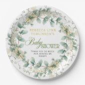 Elegant eucalyptus genderneutraal Baby shower Papieren Bordje (Voorkant)