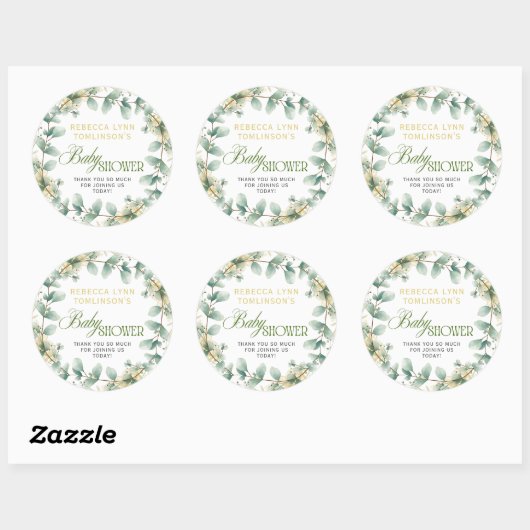 Elegant eucalyptus genderneutraal Baby shower Ronde Sticker (Vel)