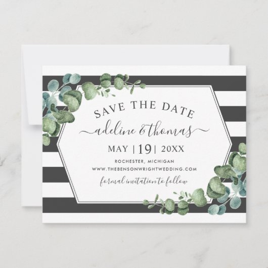 Elegant Eucalyptus Geometric Greenery Wedding Save The Date (Voorkant)