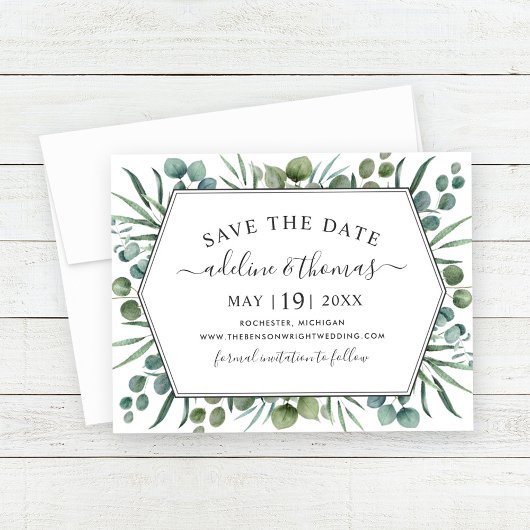 Elegant Eucalyptus Geometric Greenery Wedding Save The Date