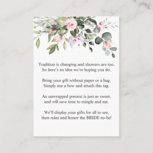 Elegant Eucalyptus Gift Bridal DISPLAY SHOWER Encl Informatiekaartje (Achterkant)