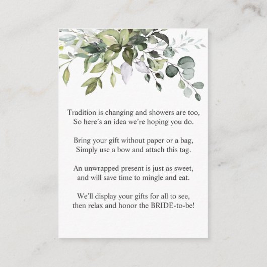 Elegant Eucalyptus Gift Bridal DISPLAY SHOWER Informatiekaartje (Achterkant)