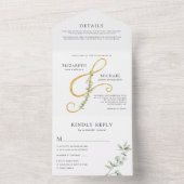 Elegant Eucalyptus Gold Ampersand Wedding All In One Uitnodiging (Binnen)
