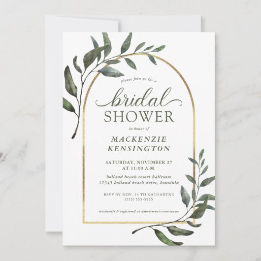 Elegant Eucalyptus Gold Arch Vrijgezellenfeest Kaart (Voorkant)