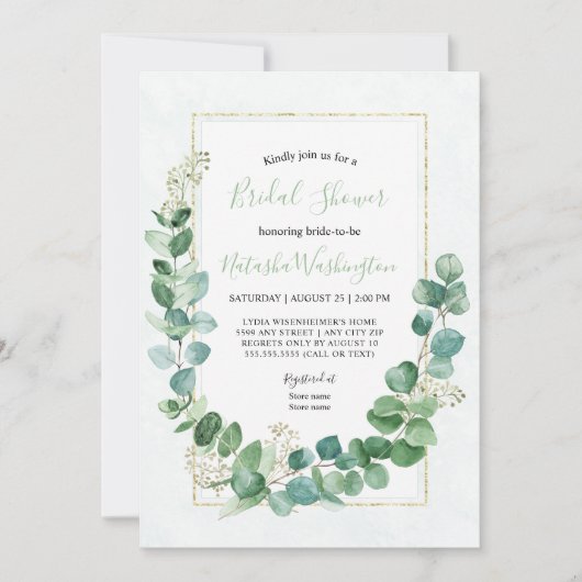 Elegant Eucalyptus Gold Bridal Shower Kaart (Voorkant)