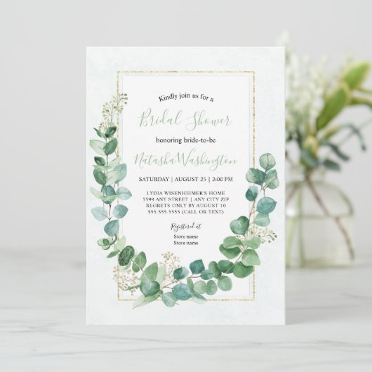 Elegant Eucalyptus Gold Bridal Shower Kaart (Staand voorkant)