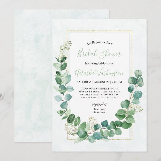 Elegant Eucalyptus Gold Bridal Shower Kaart (Voorkant / Achterkant)