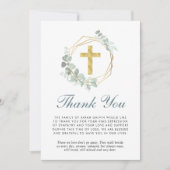 Elegant Eucalyptus Gold Cross Foto Memorial Bedankkaart (Voorkant)