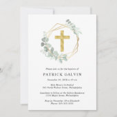 Elegant Eucalyptus Gold Cross-Waterverf Baptisme Kaart (Voorkant)