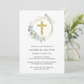 Elegant Eucalyptus Gold Cross-Waterverf Baptisme Kaart (Staand voorkant)