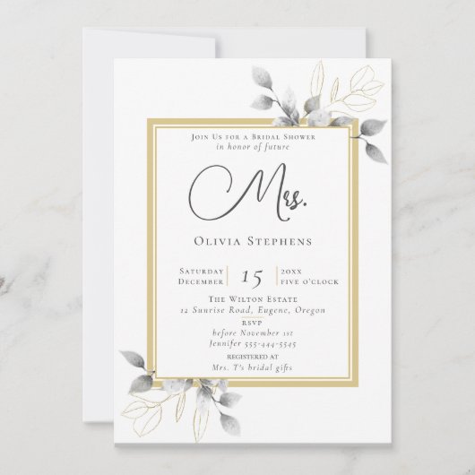 Elegant Eucalyptus Gold Future Mrs Vrijgezellenfee Kaart (Voorkant)