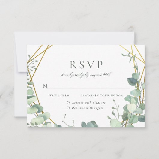Elegant Eucalyptus & Gold Geometric Wedding RSVP (Voorkant)