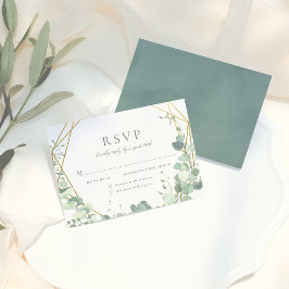 Elegant Eucalyptus & Gold Geometric Wedding RSVP Kaartje