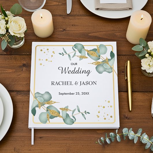 Elegant Eucalyptus Gold Glitter Greenery Wedding Gastenboek