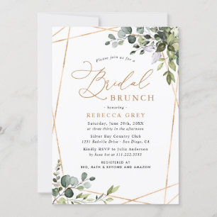 Elegant Eucalyptus Gold Greenery Bridal Brunch Kaart