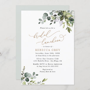 Elegant Eucalyptus Gold Greenery Bridal Luncheon Kaart