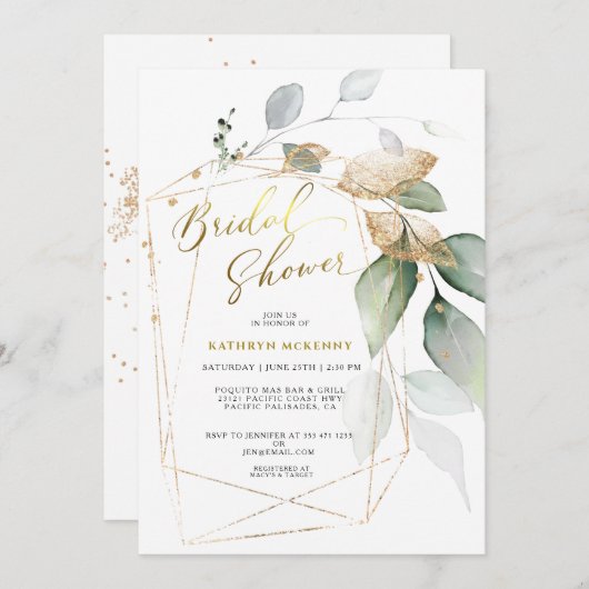 Elegant Eucalyptus Gold Greenery Vrijgezellenfeest Kaart (Voorkant / Achterkant)