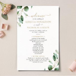 Elegant Eucalyptus Gold Greenery Wedding Program