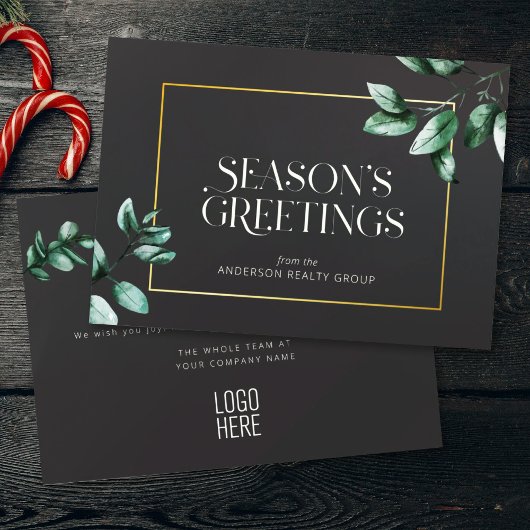 Elegant Eucalyptus Gold Lijst Business Logo Feestdagenkaart