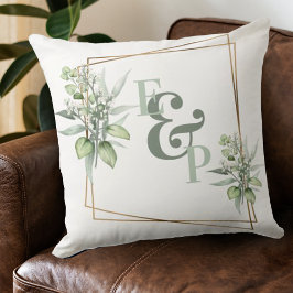 Elegant Eucalyptus Gold Lijst Monogram Initiaal Kussen