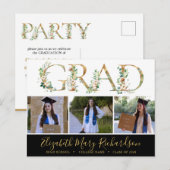 Elegant Eucalyptus Gold Script 3 Foto Afstuderen Briefkaart (Voorkant / Achterkant)