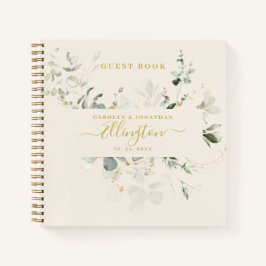 Elegant Eucalyptus Gold Script Foto Guest book Notitieboek