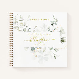 Elegant Eucalyptus Gold Script Foto Guest book Notitieboek