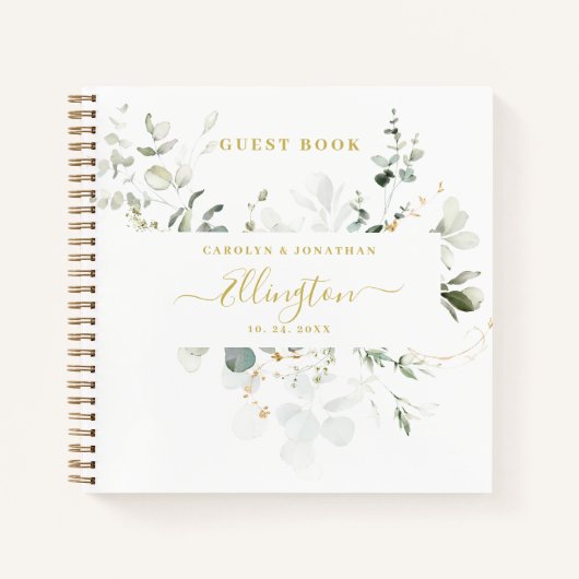 Elegant Eucalyptus Gold Script Foto Guest book Notitieboek (Voorkant)