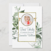 Elegant Eucalyptus Golden Photo First Commune Kaart (Achterkant)