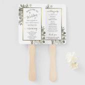 Elegant Eucalyptus & Golden Pine Wedding Program Handwaaier (Voorkant en achterkant)