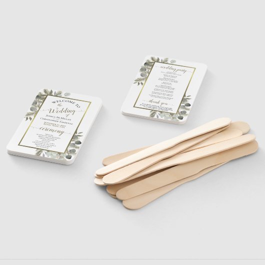 Elegant Eucalyptus & Golden Pine Wedding Program Handwaaier (Niet-gemonteerd)