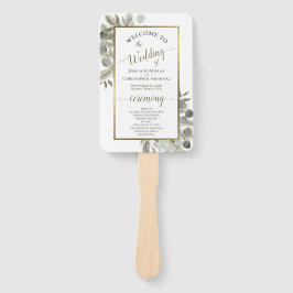 Elegant Eucalyptus & Golden Pine Wedding Program Handwaaier