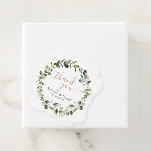 Elegant Eucalyptus Goud Groen Bruiloft Dank u Bedankjes Labels (In situ)