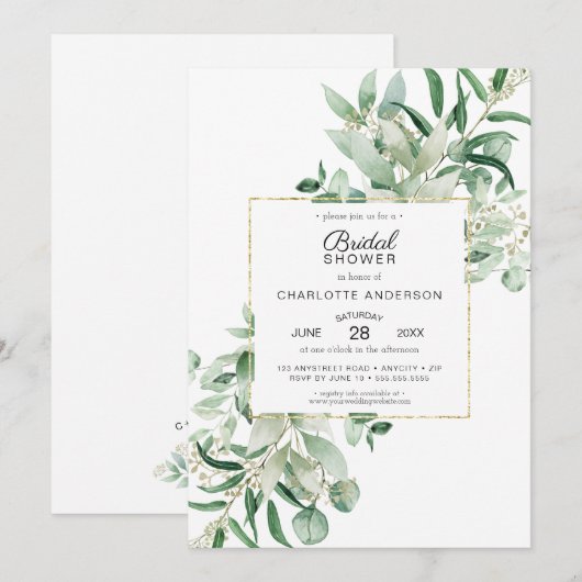 Elegant Eucalyptus + goudlijst vrijgezellenfeest I Kaart (Voorkant / Achterkant)