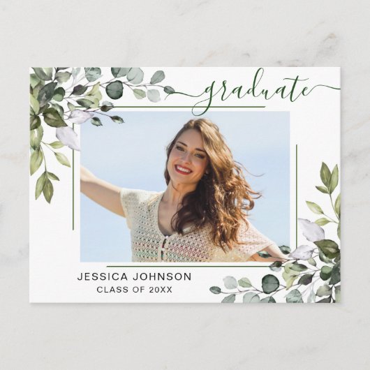 Elegant Eucalyptus Graduation Party Invitation Briefkaart (Voorkant)