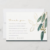 ELEGANT EUCALYPTUS GREEN GOLD FOLIAGE WEDDING BEDANKKAART (Voorkant)