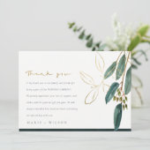 ELEGANT EUCALYPTUS GREEN GOLD FOLIAGE WEDDING BEDANKKAART (Staand voorkant)