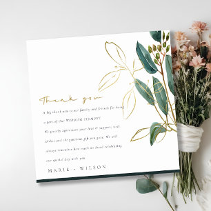 ELEGANT EUCALYPTUS GREEN GOLD FOLIAGE WEDDING BEDANKKAART