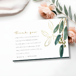 ELEGANT EUCALYPTUS GREEN GOLD FOLIAGE WEDDING BEDANKKAART